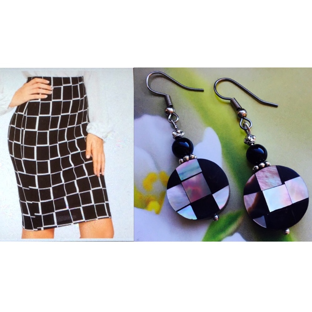 ✅🌹Mother of Pearl Mosaic Checkered Drop Earrings